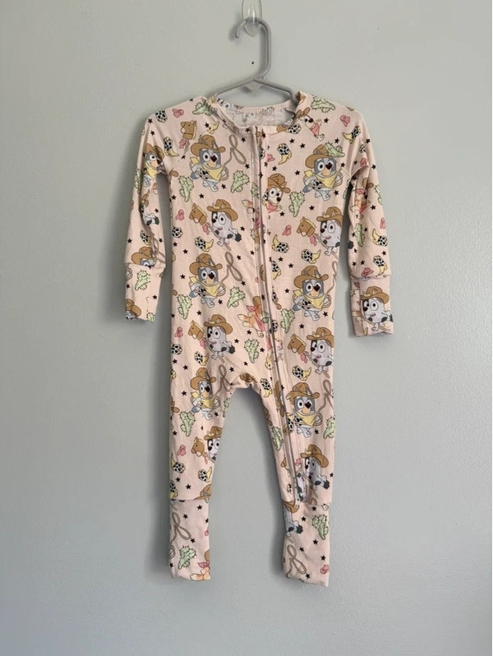 Bluey Cowboy Bamboo Convertible Zippy Sleeper Pajamas 6-12M Western Cactus .